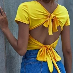 Yellow Backless Bow Tied Crop Top